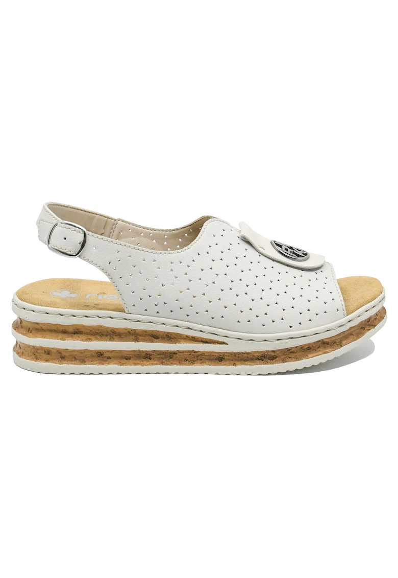 Sandale dama  wedge - albe - cu logo medalion decorativ RIK62902-80 - Alb