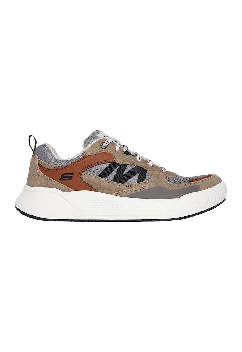 Pantofi sport din piele ecologica cu garnituri din piele intoarsa - Gri/Maro taupe