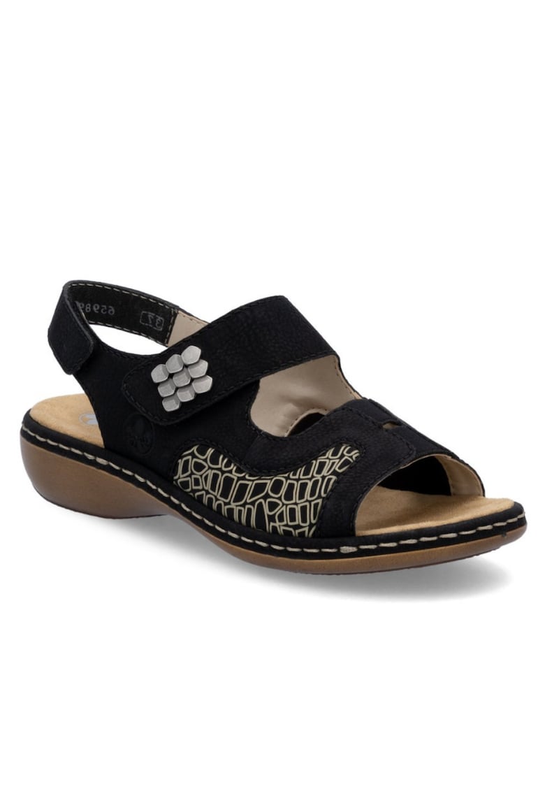 Sandale de damă Rieker - negre - combinate cu velcro 65989-01