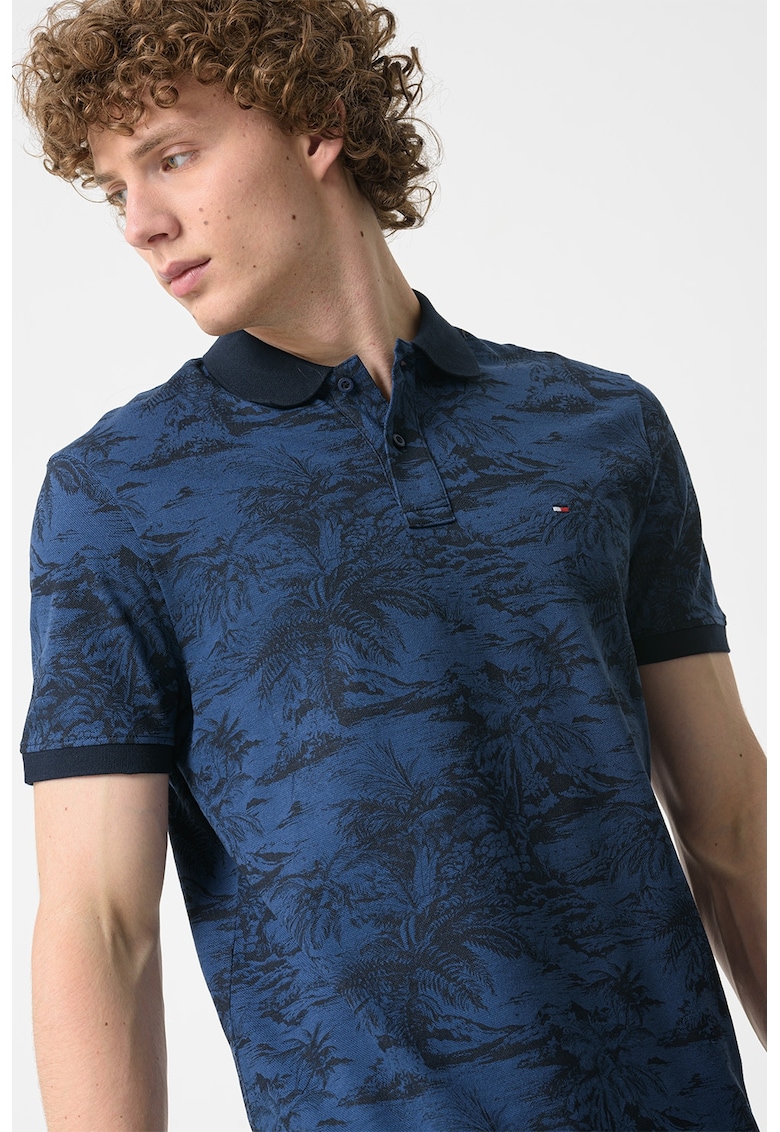 Tricou polo din ameste de in si bumbac organic - Bleumarin