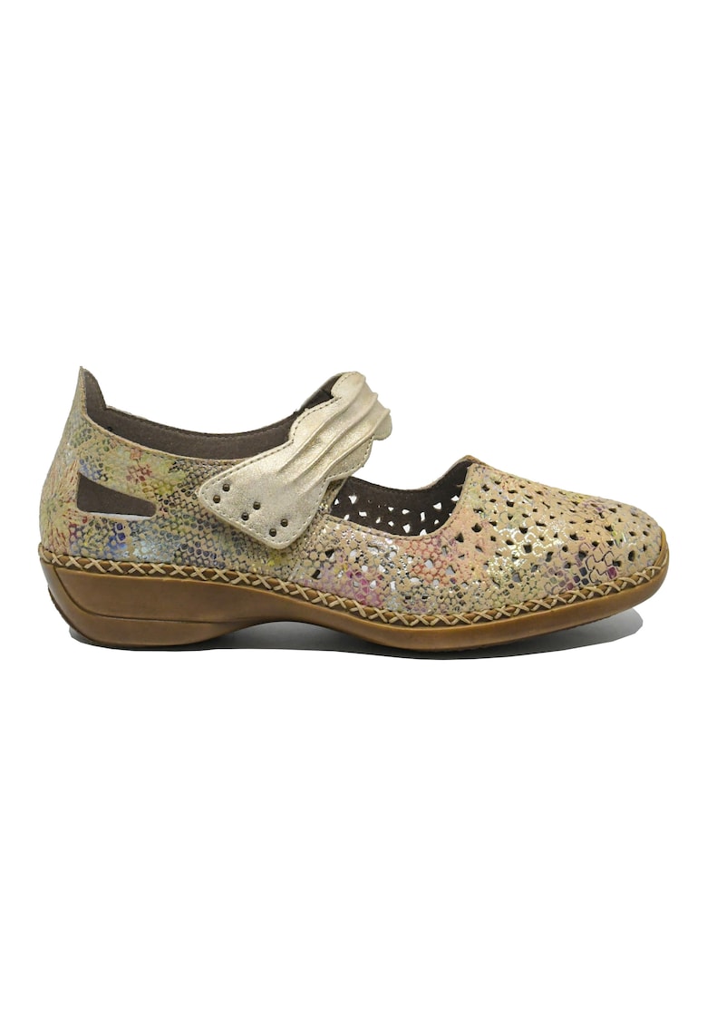 Pantofi perforati cu bareta  multicolori din piele naturala RIK41399-92 - Multicolor
