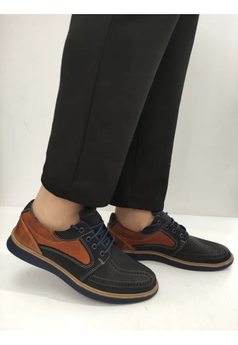 Pantofi Perforati Barbati  1523 Bleumarin Cu Maro - Albastru - Albastru