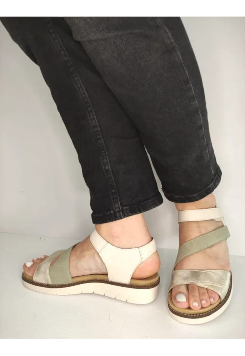 Sandale wedge din piele naturala - Bej