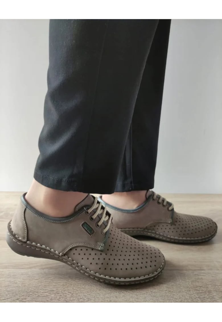 Pantofi Casual Perforati Barbati  9558 14-2 Bej Grey Lotus Nubuck - Bej - Bej