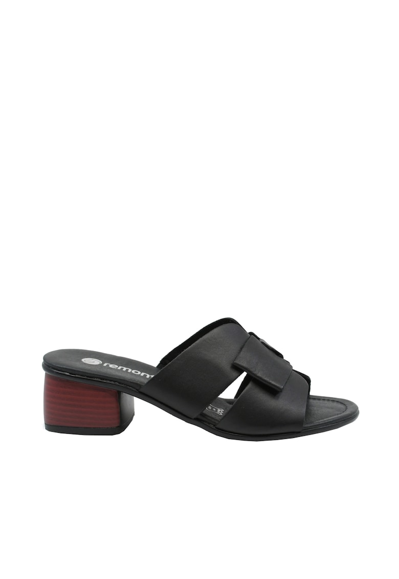 papuci de dama din piele cu curea fixa neagra R8759-01
