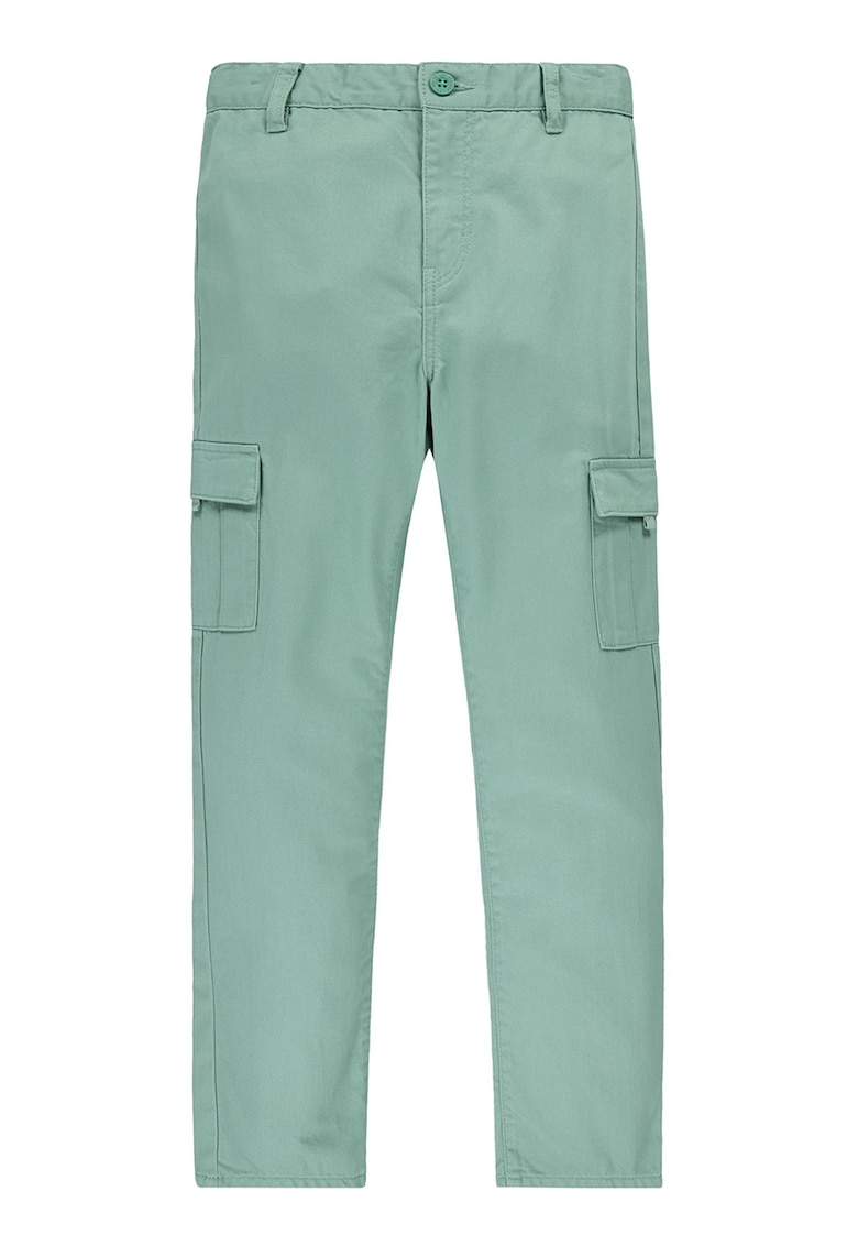 Pantaloni cargo de bumbac cu talie inalta - Verde persan