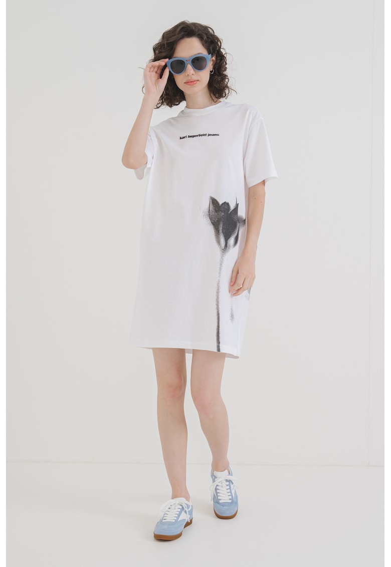 Rochie-tricou din bumbac organic - Negru/Alb optic