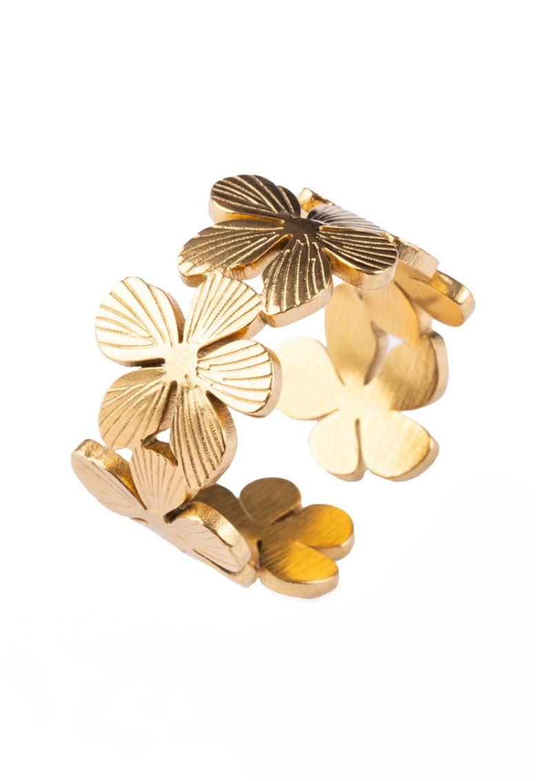 Inel cu model floral - placat au aur de 18K - Auriu