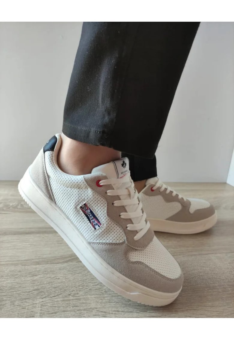 Pantofi Casual Barbati  9903 Albi Cu Gri Velur - Alb - Alb