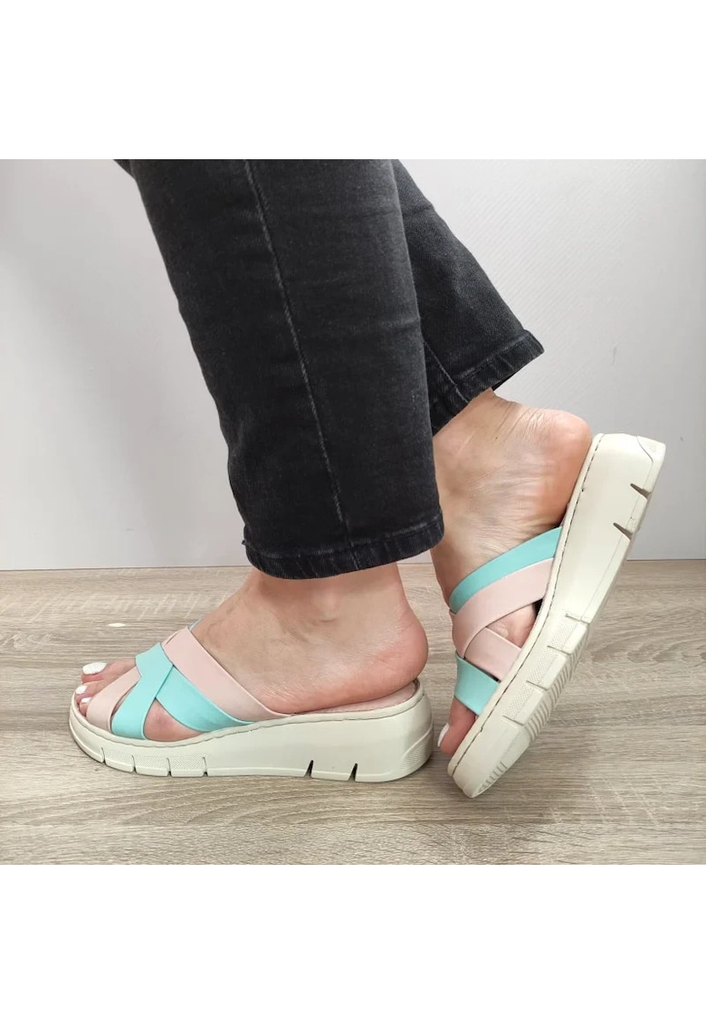 Saboti Casual Dama  Fr-403 Roz Cu Bleu Turcoaz - Roz - Roz