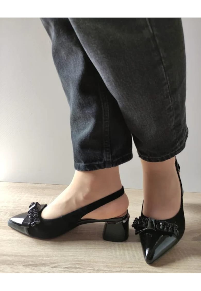 Pantofi din piele intoarsa si piele lacuita - Negru