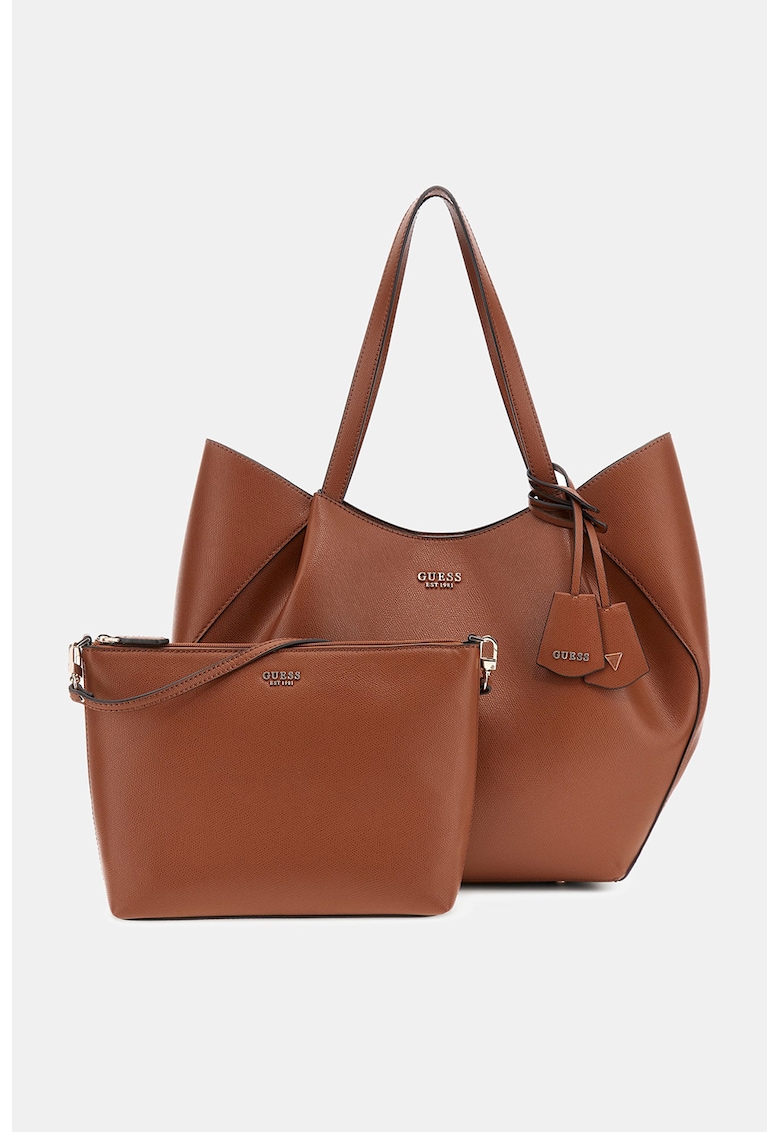 Geanta shopper de piele ecologica cu etui detasabil - Portocaliu stins