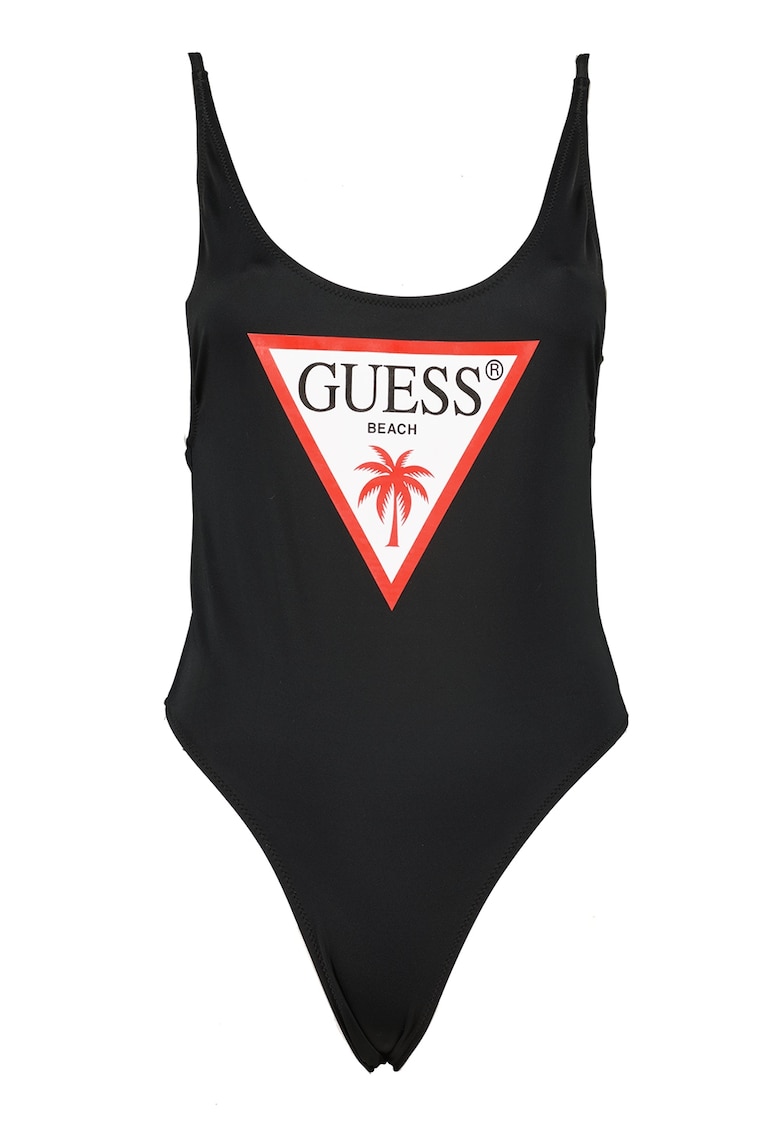 Costum de baie intreg cu imprimeu logo - Negru