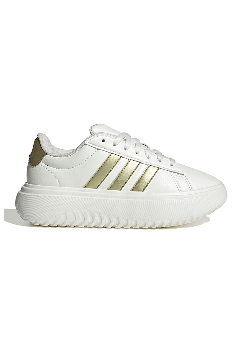 Pantofi sport flatform de piele ecologica Grand Court - Alb/Auriu