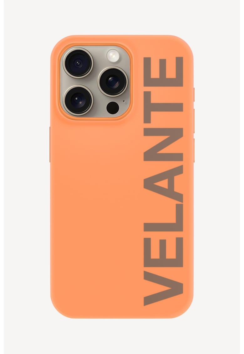 Husa unisex de silicon cu logo pentru Iphone 15 Pro - Portocaliu pal