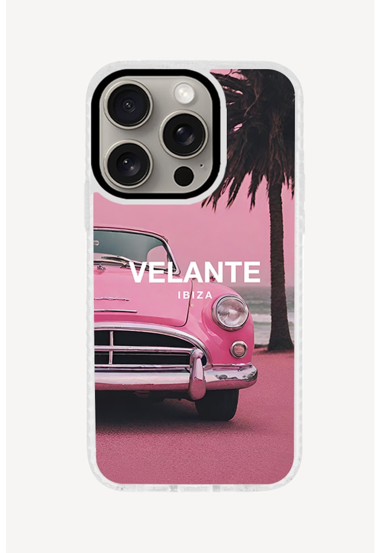 Husa unisex de protectie pentru iPhone 15 Pro - Negru/Roz