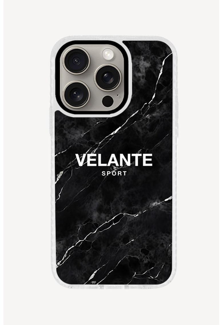 Husa unisex cu imprimeu logo pentru iPhone 15 PRO - Alb/Negru
