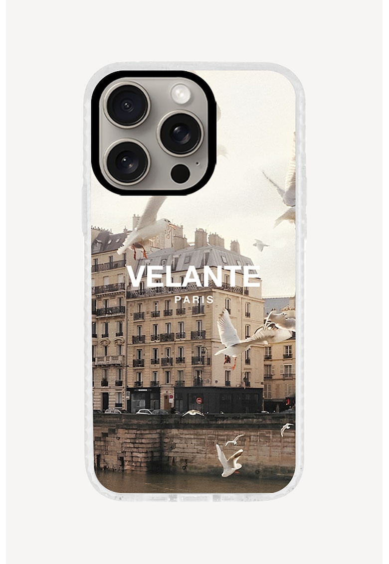 Husa unisex pentru telefon iPhone 15 Pro Max - Maro/Alb murdar