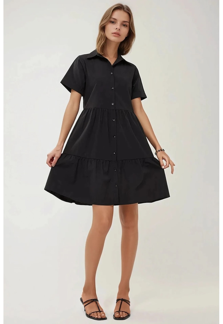 Rochie mini -  guler camasa - nasturi - negru - in
