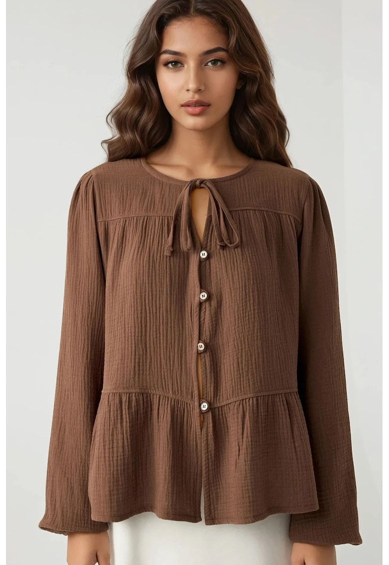 Bluza dama -  bluza din muselina - maneca lunga - maro - textil