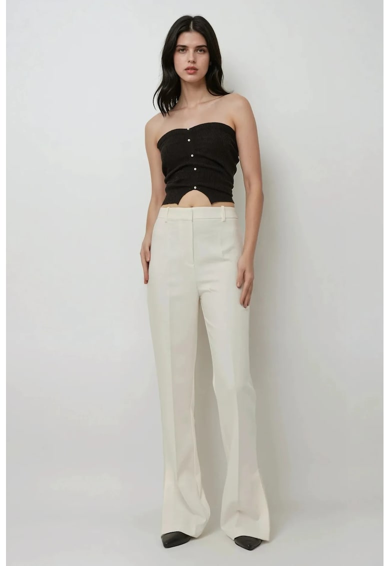 Pantaloni dama -  evazati premium - talie inalta - alb - textil