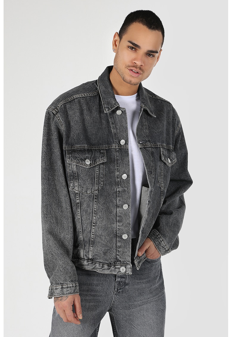 JAcheta de denim cu buzunare pe piept - Negru stins