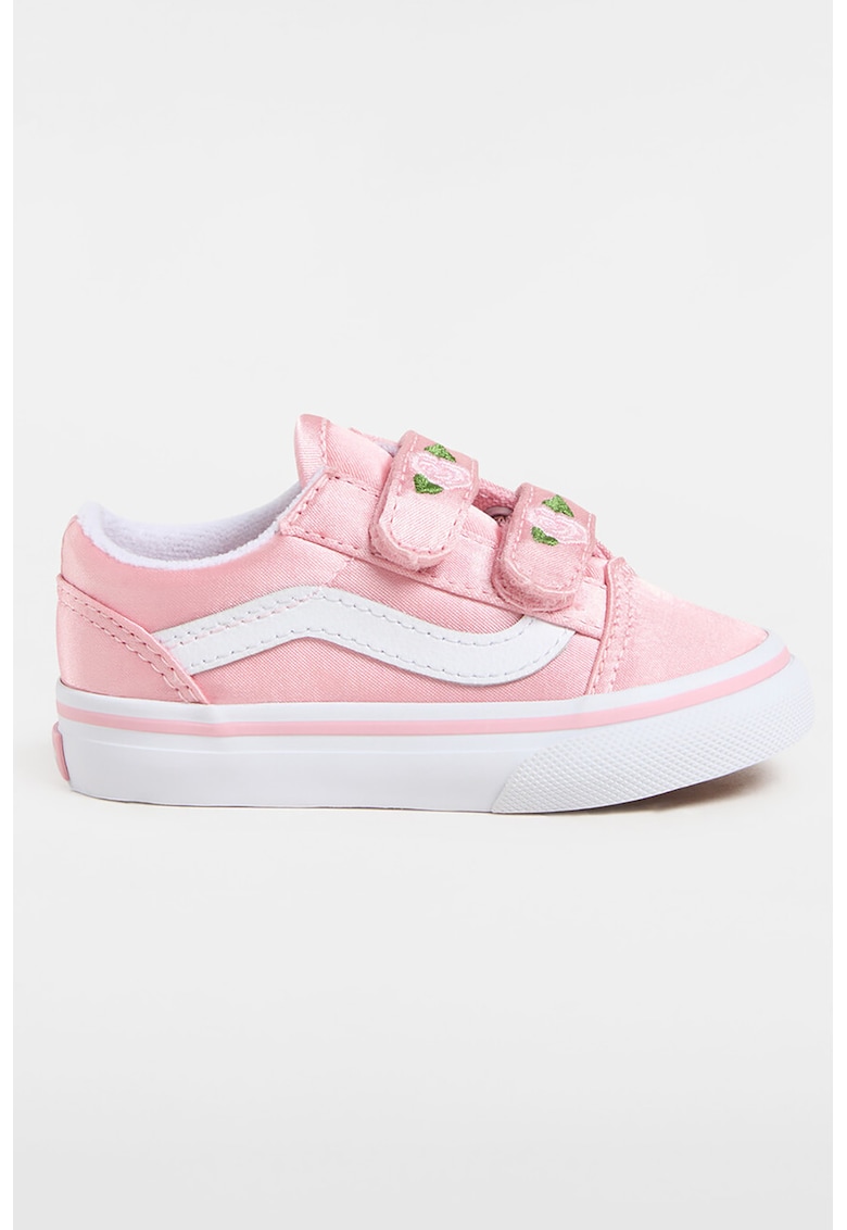 Pantofi sport cu inchidere velcro si detalii cu trandafiri - Alb/Verde/Roz deschis