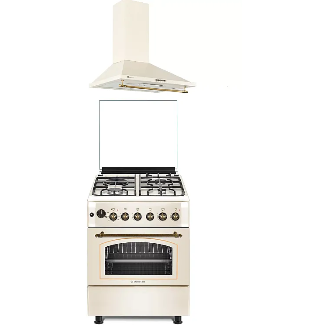 Oferte la Pachet Aragaz Rustic  3 Arzatoare Gaz 1 Electric + Hota Decorativa Onda Retro