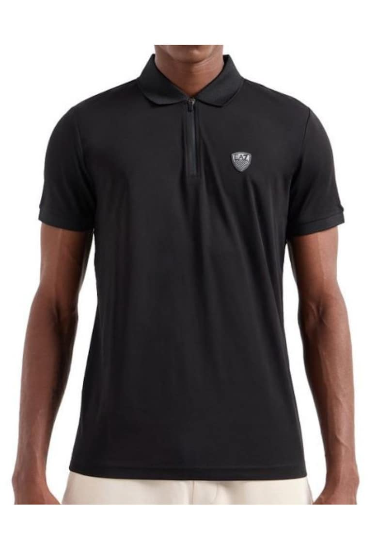 Tricou cu guler polo si fenta cu fermoar