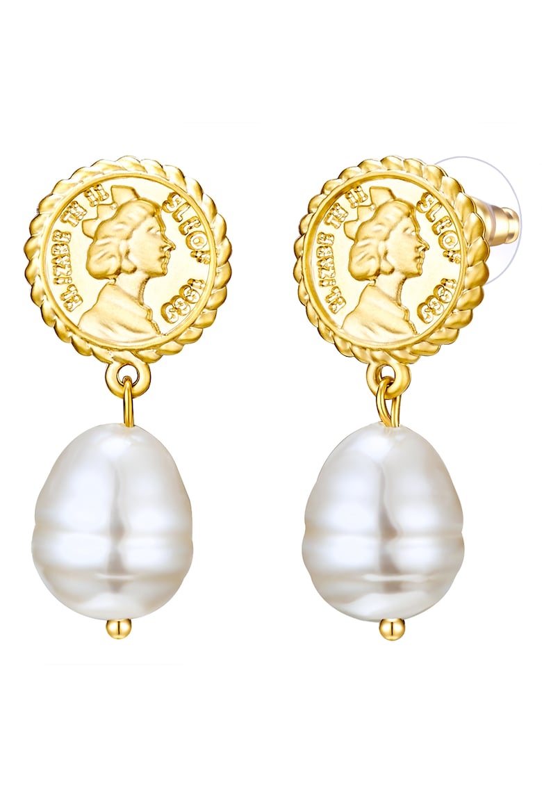 Oferte la Cercei placati cu aur de 14K si decorati cu perle sintetice - Auriu