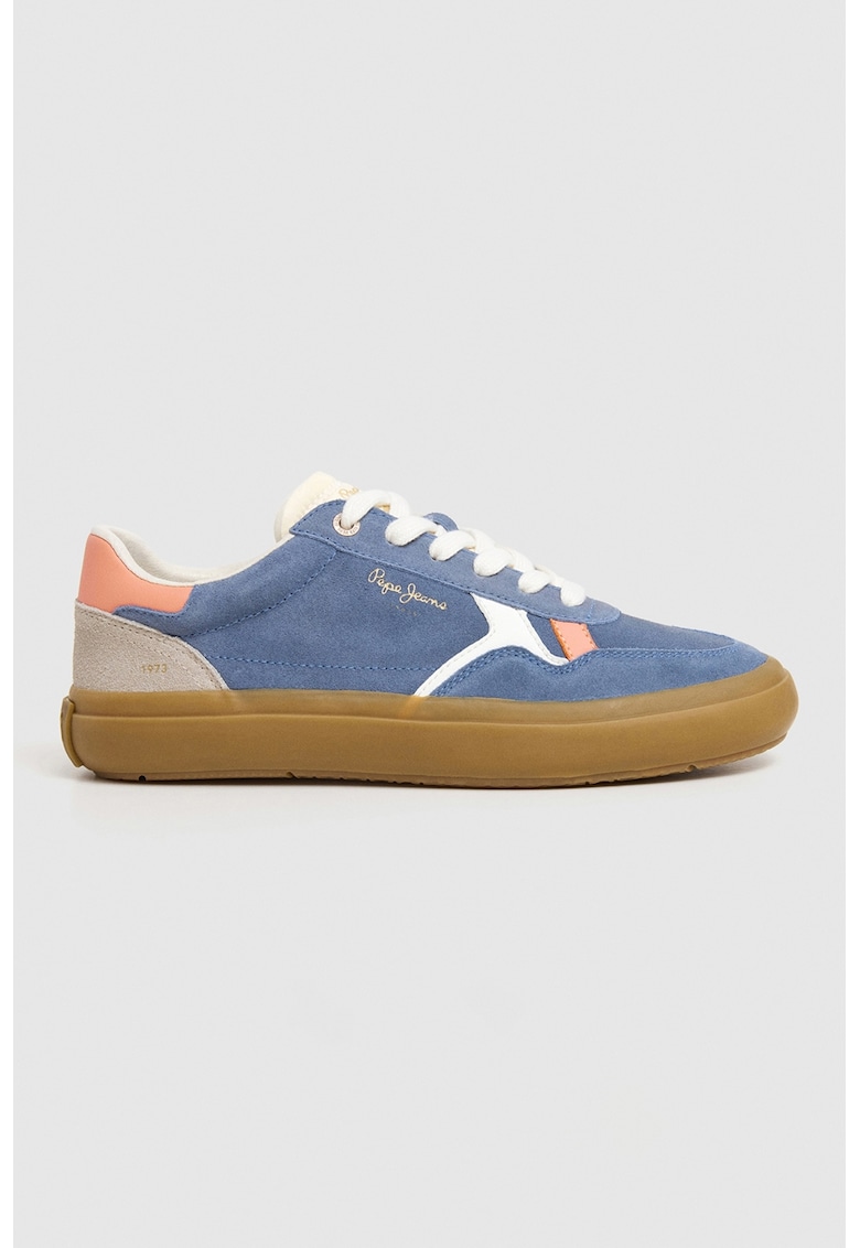 Pantofi sport de piele intoarsa cu garnituri de piele ecologica - Alb/Albastru