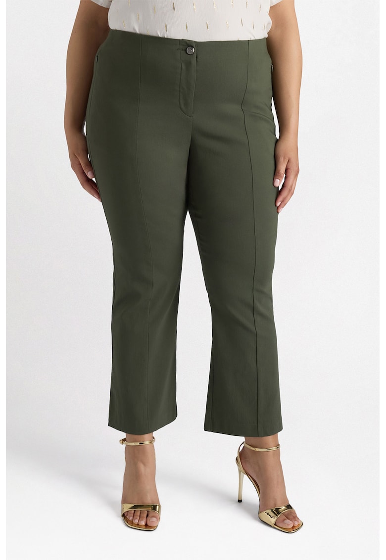 Pantaloni crop evazati cu pensa frontala - Kaki inchis