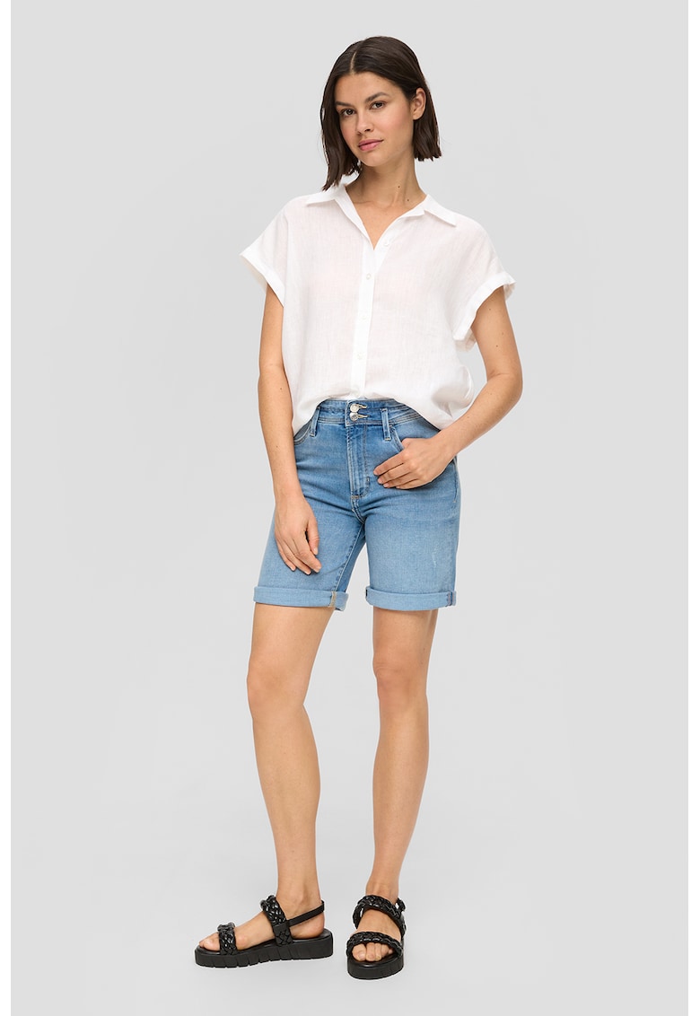 Bermude din denim cu talie inalta - Albastru pastel