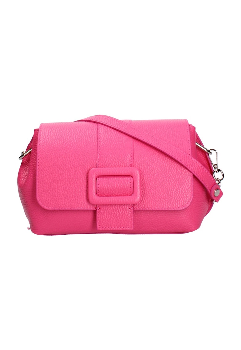 Geanta crossbody de piele cu clapa - Roz inchis