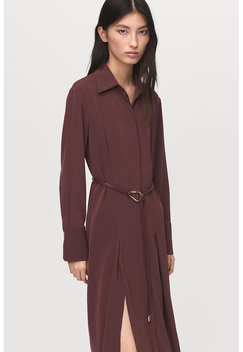 Rochie-camasa cu o curea din piele ecologica - Maro cognac