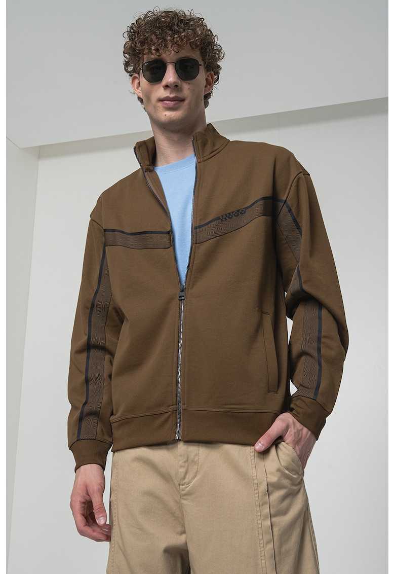 Bluza de trening din amestec de bumbac cu fermoar - Maro