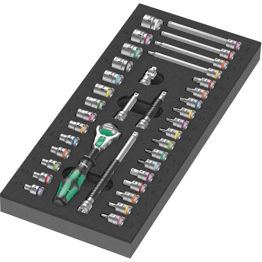 9720 foam insert 8000 A Zyklop ratchet 1/4 set 1, 37 pieces, tool set (black/gray, ratchet and socket set, in foam insert for workshop trolley)