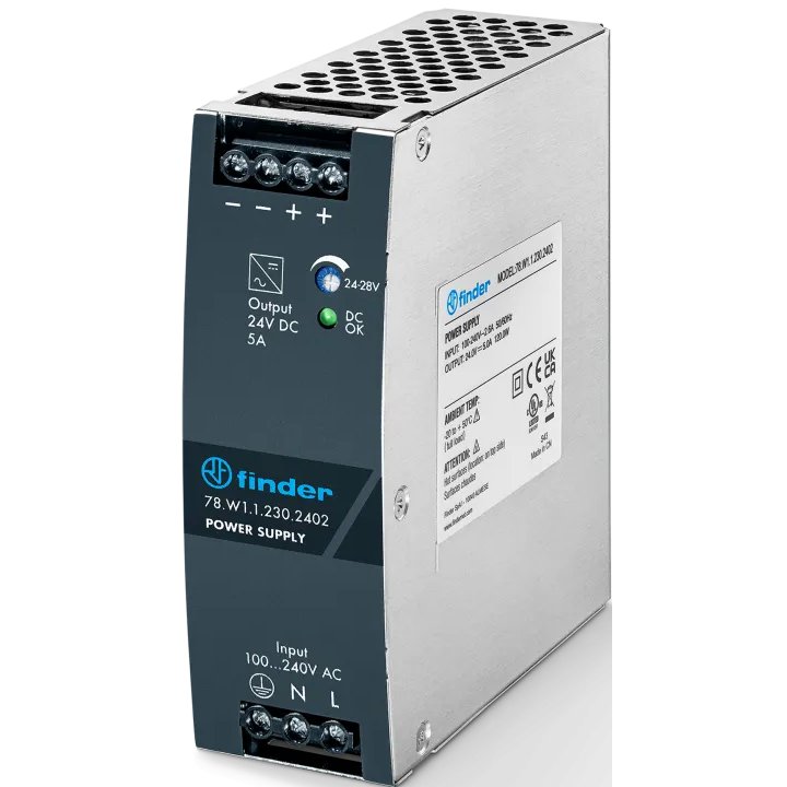 Sursa de alimentare modulara, Finder 78.W1.1.230.2402, 100-240VCA, 5A, 120W, 24VCC