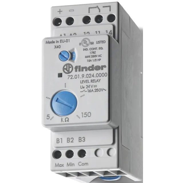 Releu de nivel pentru lichide conductibile, Finder 72.01.8.024.0000.POA, 16A, 24VCA, 5 150 kOhm,