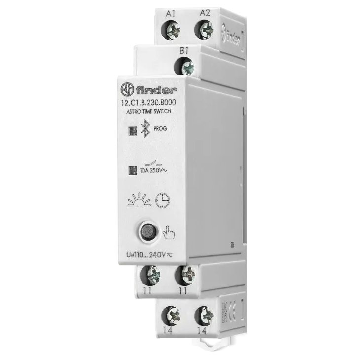 Ceas programabil digital, saptamanal cu comutatie, Finder 12.C1.8.230.B000, Bluetooth, supracapacitor, 10A