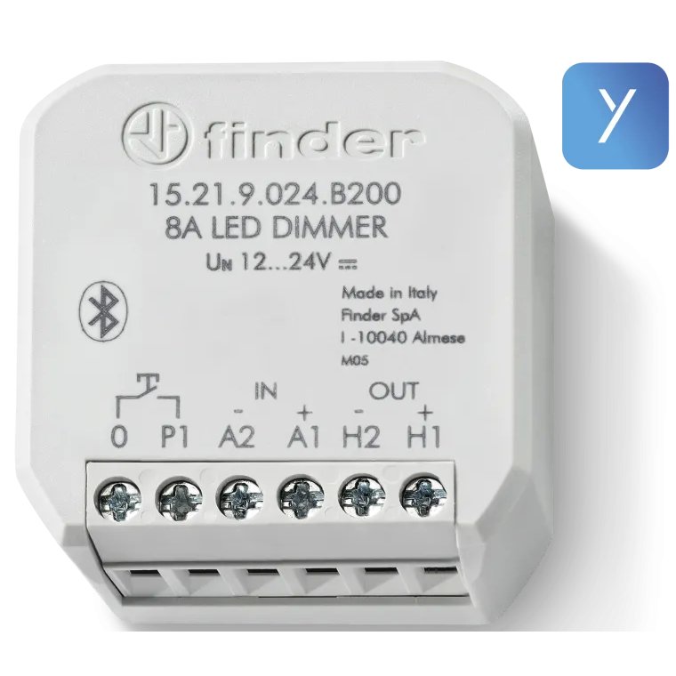Dimmer YESLY, Finder 15.21.9.024.B200, Bluetooth, pentru banda LED, 8 A, alimentare 12-24 VCC, montaj in doza