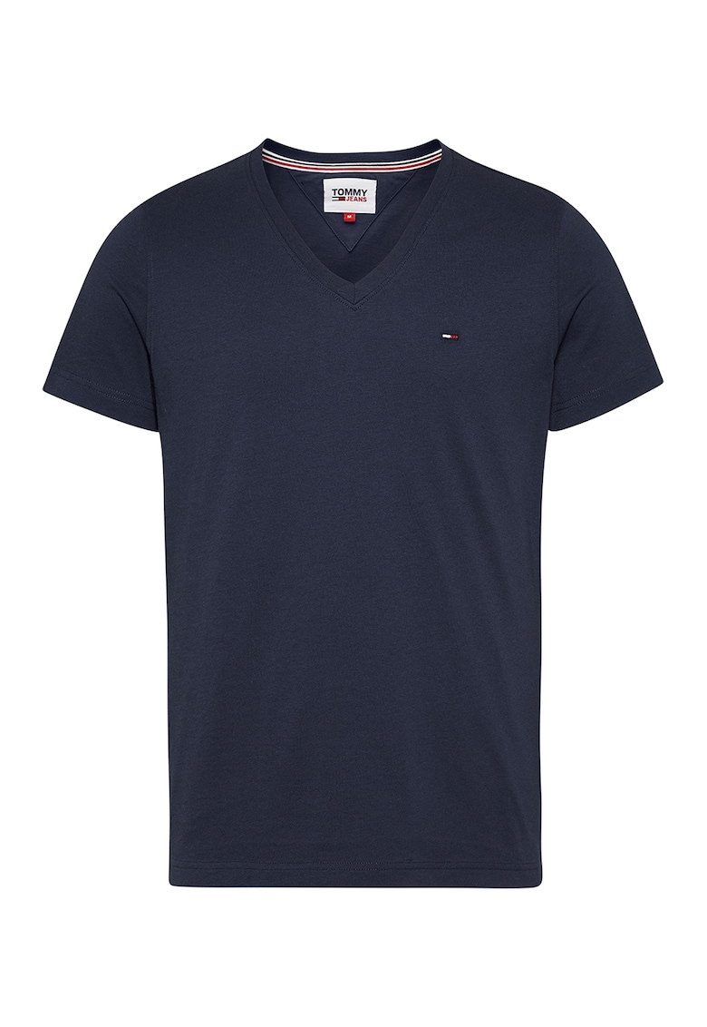 Tricou de bumbac organic cu decolteu in V - Albastru ultramarin