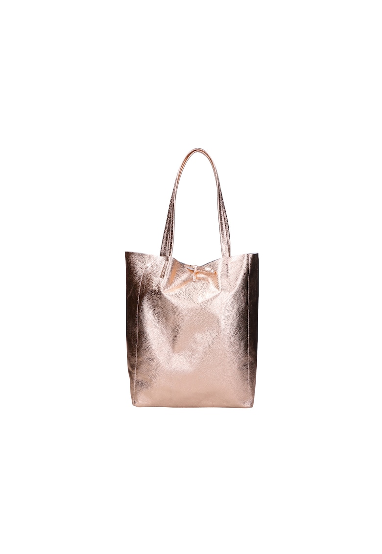 Geanta tote de piele cu buzunar cu fermoar - Auriu rose