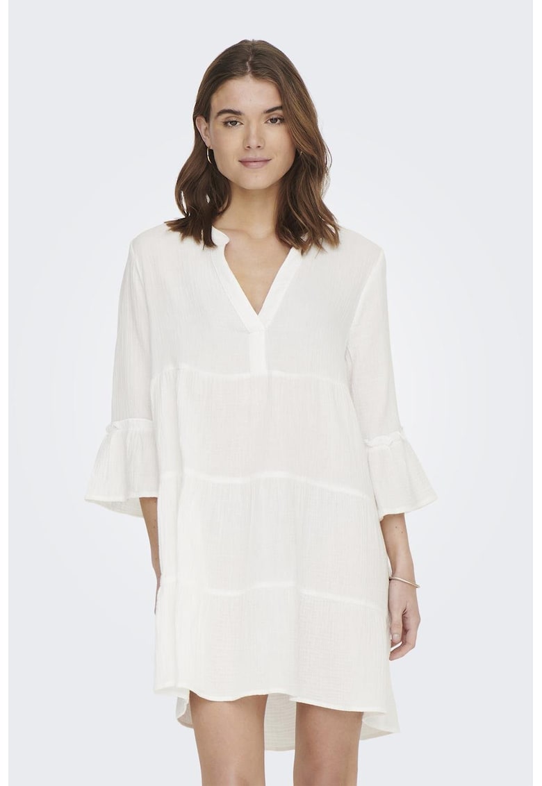 Rochie de bumbac organic cu maneci cazute - Alb