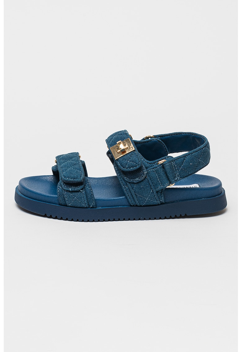 Sandale matlasate cu talpa plata si inchidere velcro Mona - Albastru inchis