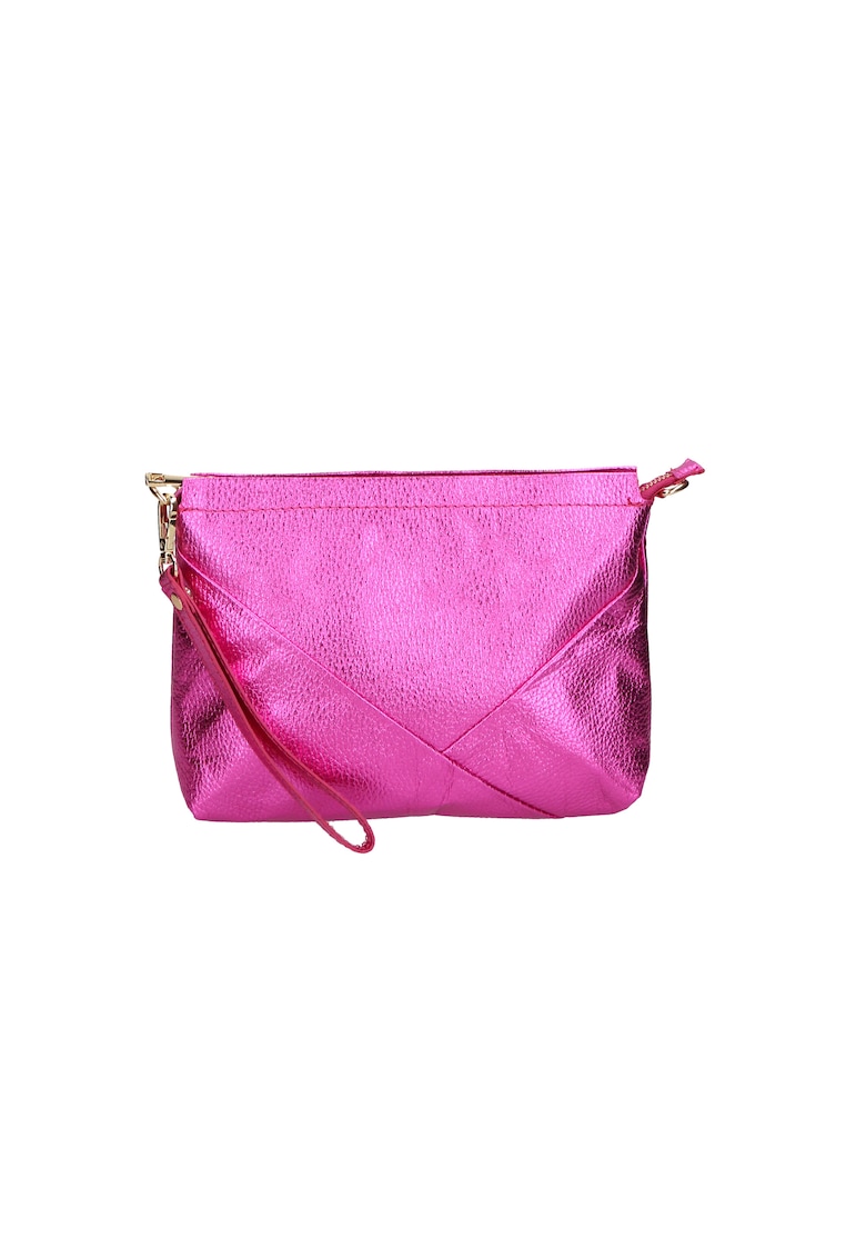 Geanta plic de piele cu bareta detasabila de lant - Fucsia