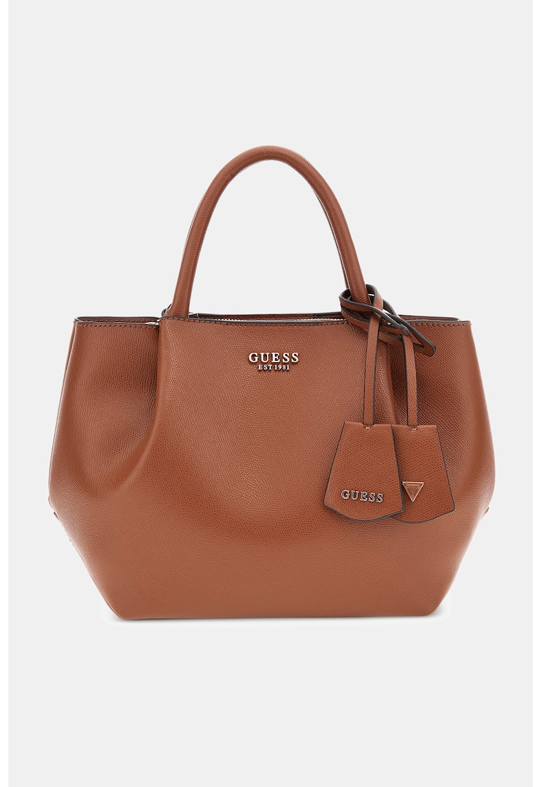 Geanta shopper din piele ecologica cu logo metalic - Portocaliu stins