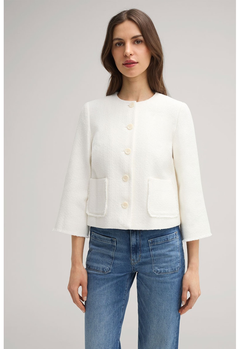 Sacou crop cu buzunare frontale - Alb