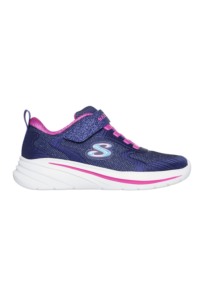 Pantofi sport Wave 92 cu aspect stralucitor si velcro - Fucsia/Alb optic/Bleumarin