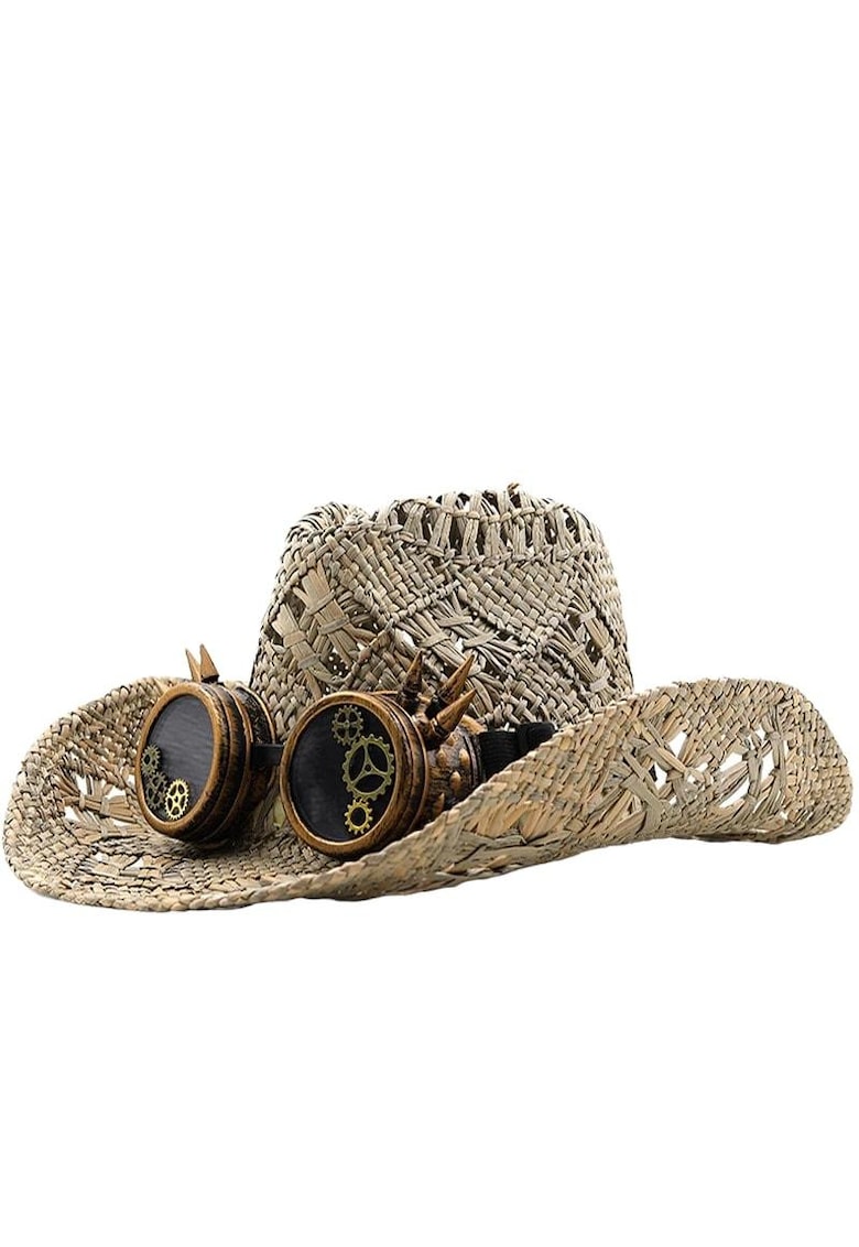 Oferte la Palarie dama - bej - de vara - stil cowboy - cu ochelari decorativi - Adia -